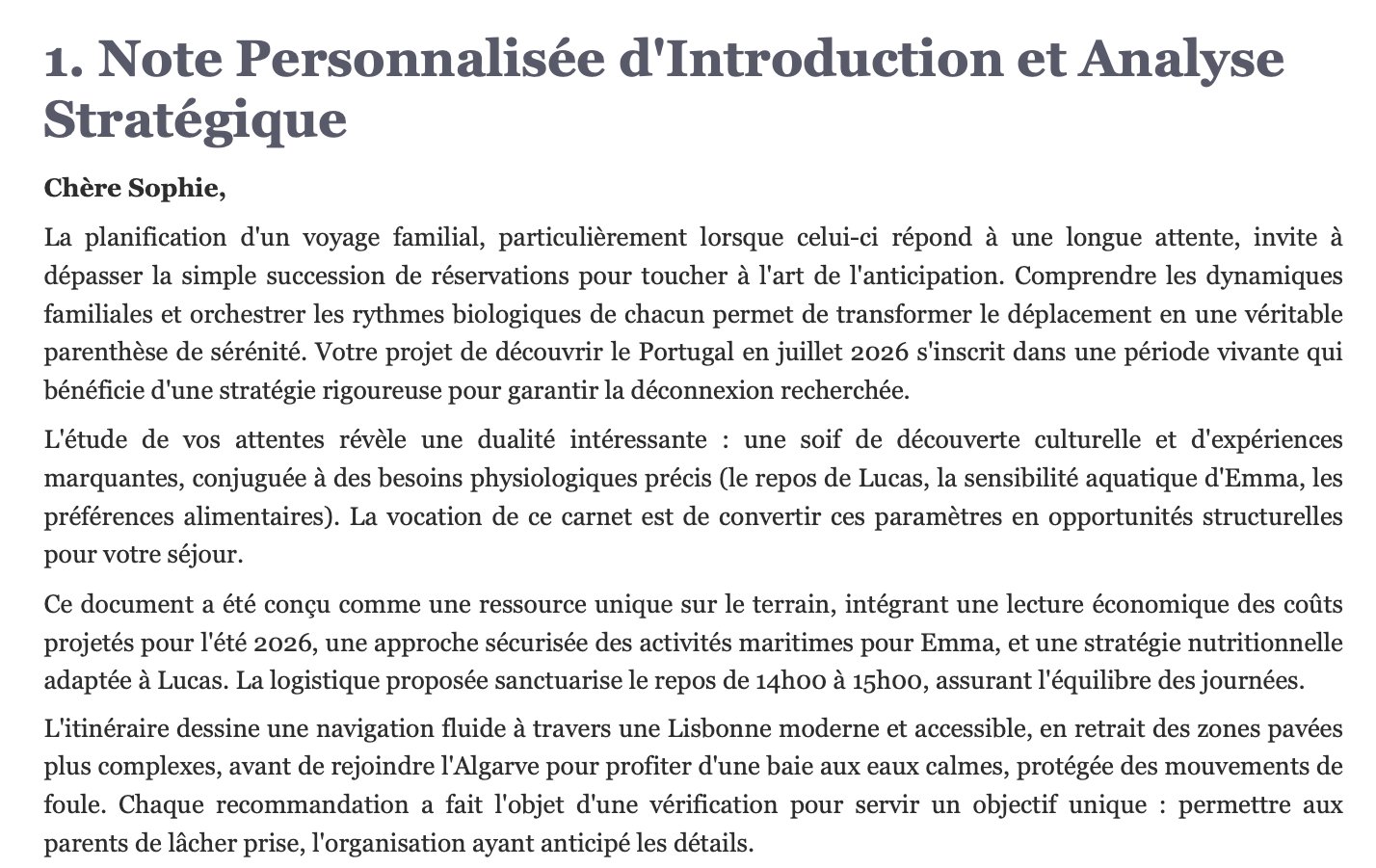 Introduction personnalisée du guide - Analyse des besoins de Sophie et sa famille